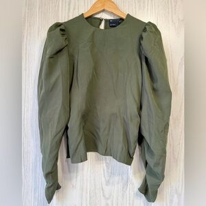 ASOS DESIGN Waisted Top with Volume Sleeve Detail in Khaki Size 8 NWT